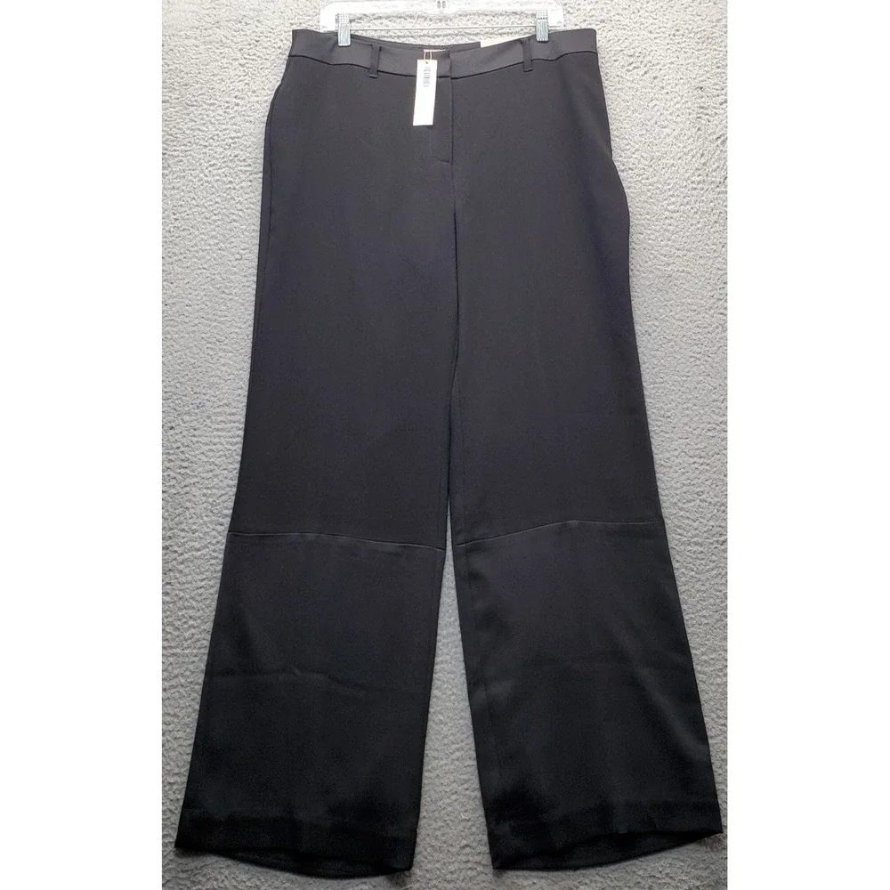 Chico's Dressy Blocked Pants Womens 12 Black Formal‎ Oxford Flat-Front Wide-Leg